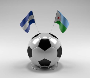 El-Salvador - Cibuti Futbol Bayrakları, Beyaz Arkaplan - 3D Render