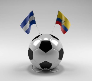 El-Salvador - Ekvador Futbol Bayrakları, Beyaz Arkaplan - 3D Render