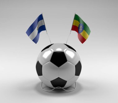 El-Salvador - Etiyopya Futbol Bayrakları, Beyaz Arkaplan - 3D Render