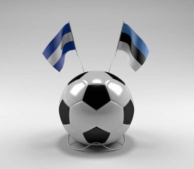El-Salvador - Estonya Futbol Bayrakları, Beyaz Arkaplan - 3D Render