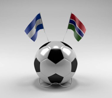 El-Salvador - Gambiya Futbol Bayrakları, Beyaz Arkaplan - 3D Render