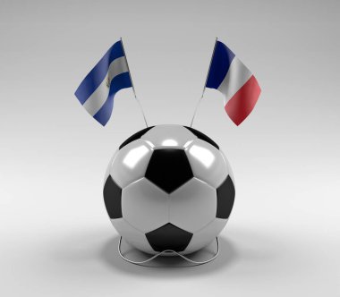 El-Salvador - Fransa Futbol Bayrakları, Beyaz Arkaplan - 3D Render
