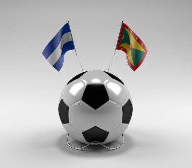 El-Salvador - Grenada Futbol Bayrakları, Beyaz Arkaplan - 3D Render