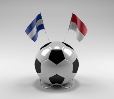 El-Salvador - Endonezya Futbol Bayrakları, Beyaz Arkaplan - 3D Render