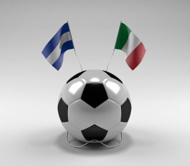 El-Salvador - İtalya Futbol Bayrakları, Beyaz Arkaplan - 3D Render
