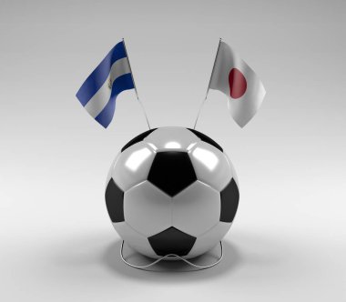 El-Salvador - Japonya Futbol Bayrakları, Beyaz Arkaplan - 3D Render