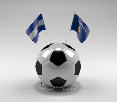 El-Salvador - Kosova Futbol Bayrakları, Beyaz Arkaplan - 3D Hazırlama