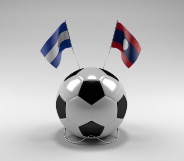 El-Salvador - Laos Futbol Bayrakları, Beyaz Arkaplan - 3D Render
