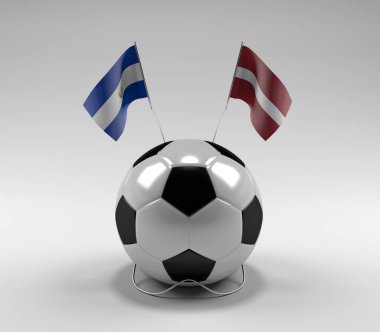 El-Salvador - Letonya Futbol Bayrakları, Beyaz Arkaplan - 3D Render