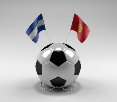 El-Salvador - Kırgızistan Futbol Bayrakları, Beyaz Arkaplan - 3D Render