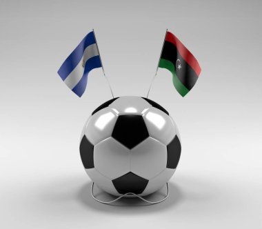 El-Salvador - Libya Futbol Bayrakları, Beyaz Arkaplan - 3D Render