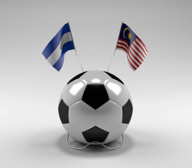 El-Salvador - Malezya Futbol Bayrakları, Beyaz Arkaplan - 3D Render