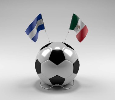 El-Salvador - Meksika Futbol Bayrakları, Beyaz Arkaplan - 3D Render