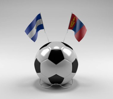 El-Salvador - Moğolistan Futbol Bayrakları, Beyaz Arkaplan - 3D Render