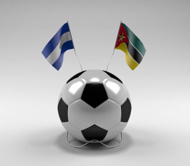 El-Salvador - Mozambik Futbol Bayrakları, Beyaz Arkaplan - 3D Render