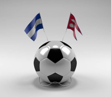 El-Salvador - Nepal Futbol Bayrakları, Beyaz Arkaplan - 3D Render