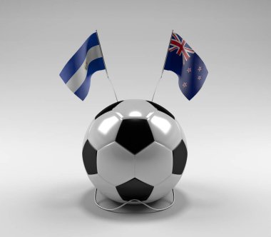 El-Salvador - Yeni Zelanda Futbol Bayrakları, Beyaz Arkaplan - 3D Render