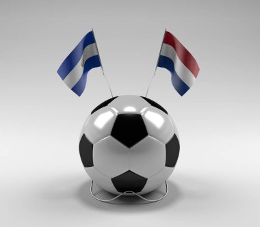 El-Salvador - Hollanda Futbol Bayrakları, Beyaz Arkaplan - 3D Render