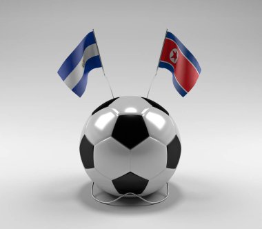 El-Salvador - Kuzey Kore Futbol Bayrakları, Beyaz Arkaplan - 3D Render