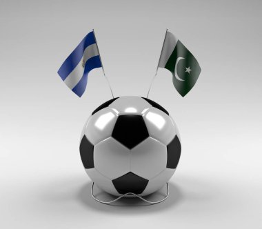 El-Salvador - Pakistan Futbol Bayrakları, Beyaz Arkaplan - 3D Render