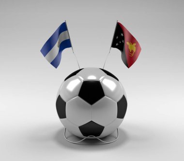 El-Salvador - Papua-Yeni-Gine Futbol Bayrakları, Beyaz Arkaplan - 3D Render