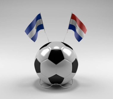 El-Salvador - Paraguay Futbol Bayrakları, Beyaz Arkaplan - 3D Render