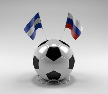 El-Salvador - Rusya Futbol Bayrakları, Beyaz Arkaplan - 3D Render