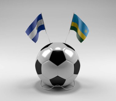 El-Salvador - Ruanda Futbol Bayrakları, Beyaz Arkaplan - 3D Render