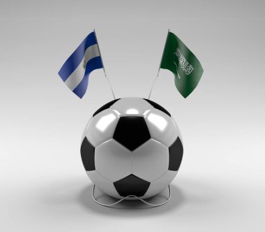 El-Salvador - Suudi Arabistan Futbol Bayrakları, Beyaz Arkaplan - 3D Render