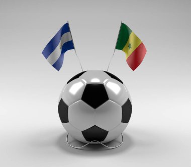 El-Salvador - Senegal Futbol Bayrakları, Beyaz Arkaplan - 3D Render