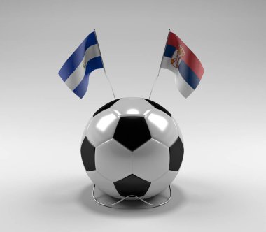 El-Salvador - Sırbistan Futbol Bayrakları, Beyaz Arkaplan - 3D Render