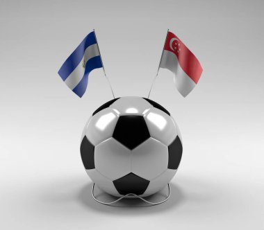 El-Salvador - Singapur Futbol Bayrakları, Beyaz Arkaplan - 3D Render