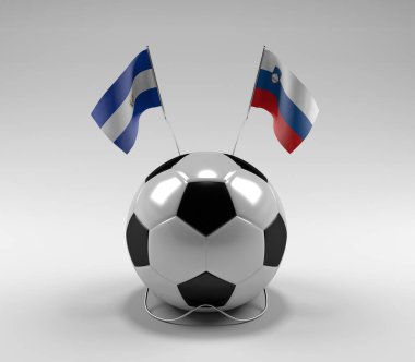 El-Salvador - Slovenya Futbol Bayrakları, Beyaz Arkaplan - 3D Render