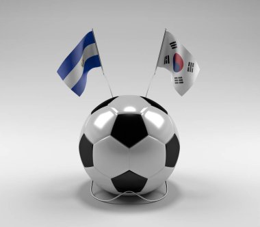 El-Salvador - Güney Kore Futbol Bayrakları, Beyaz Arkaplan - 3D Render