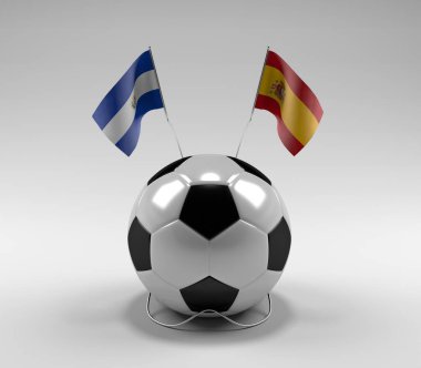 El-Salvador - İspanya Futbol Bayrakları, Beyaz Arkaplan - 3D Render