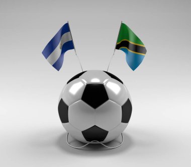 El-Salvador - Tanzanya Futbol Bayrakları, Beyaz Arkaplan - 3D Render