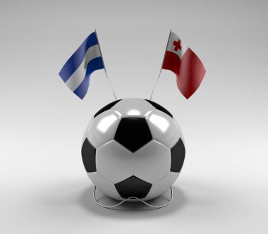 El-Salvador - Tonga Futbol Bayrakları, Beyaz Arkaplan - 3D Render