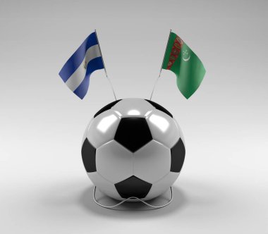 El-Salvador - Türkmenistan Futbol Bayrakları, Beyaz Arkaplan - 3D Render