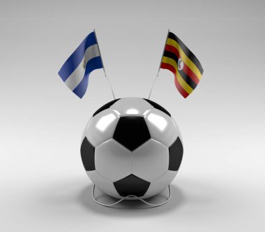 El-Salvador - Uganda Futbol Bayrakları, Beyaz Arkaplan - 3D Render