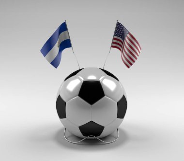 El-Salvador - Amerika Birleşik Devletleri Futbol Bayrakları, Beyaz Arkaplan - 3D Render