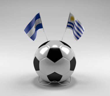 El-Salvador - Uruguay Futbol Bayrakları, Beyaz Arkaplan - 3D Render