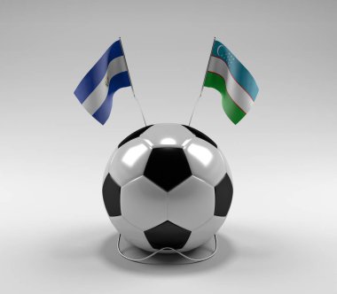 El-Salvador - Özbekistan Futbol Bayrakları, Beyaz Arkaplan - 3D Render