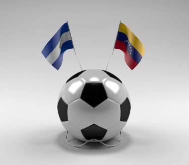 El-Salvador - Venezuela Futbol Bayrakları, Beyaz Arkaplan - 3D Render