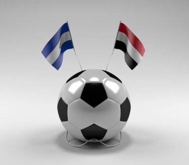 El-Salvador - Yemen Futbol Bayrakları, Beyaz Arkaplan - 3D Render