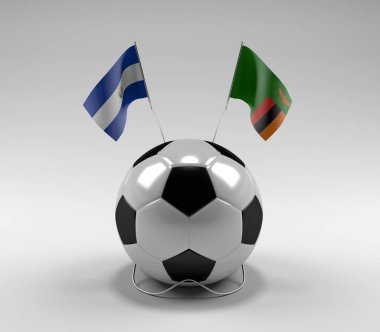 El-Salvador - Zambiya Futbol Bayrakları, Beyaz Arkaplan - 3D Render