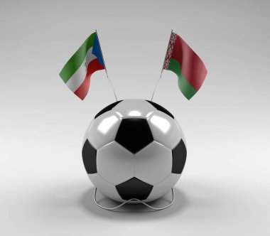 Ekvator-Gine - Beyaz Futbol Bayrakları, Beyaz Arkaplan - 3D Render