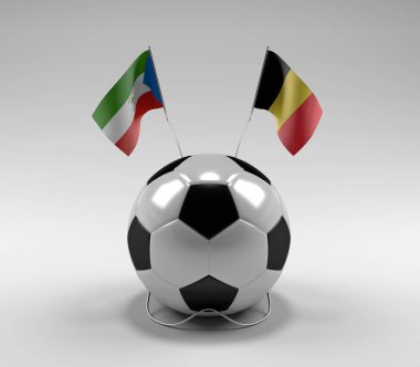 Ekvator-Gine - Belçika Futbol Bayrakları, Beyaz Arkaplan - 3D Render
