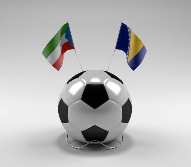 Ekvator-Gine - Bosna-Hersek Futbol Bayrakları, Beyaz Arkaplan - 3D Render