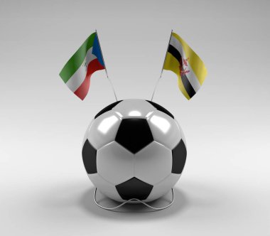 Ekvator-Gine - Brunei Futbol Bayrakları, Beyaz Arkaplan - 3D Render