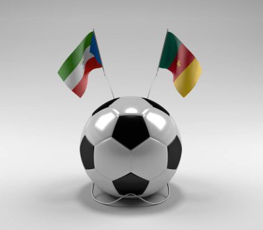 Ekvator-Gine - Kamerun Futbol Bayrakları, Beyaz Arkaplan - 3D Render